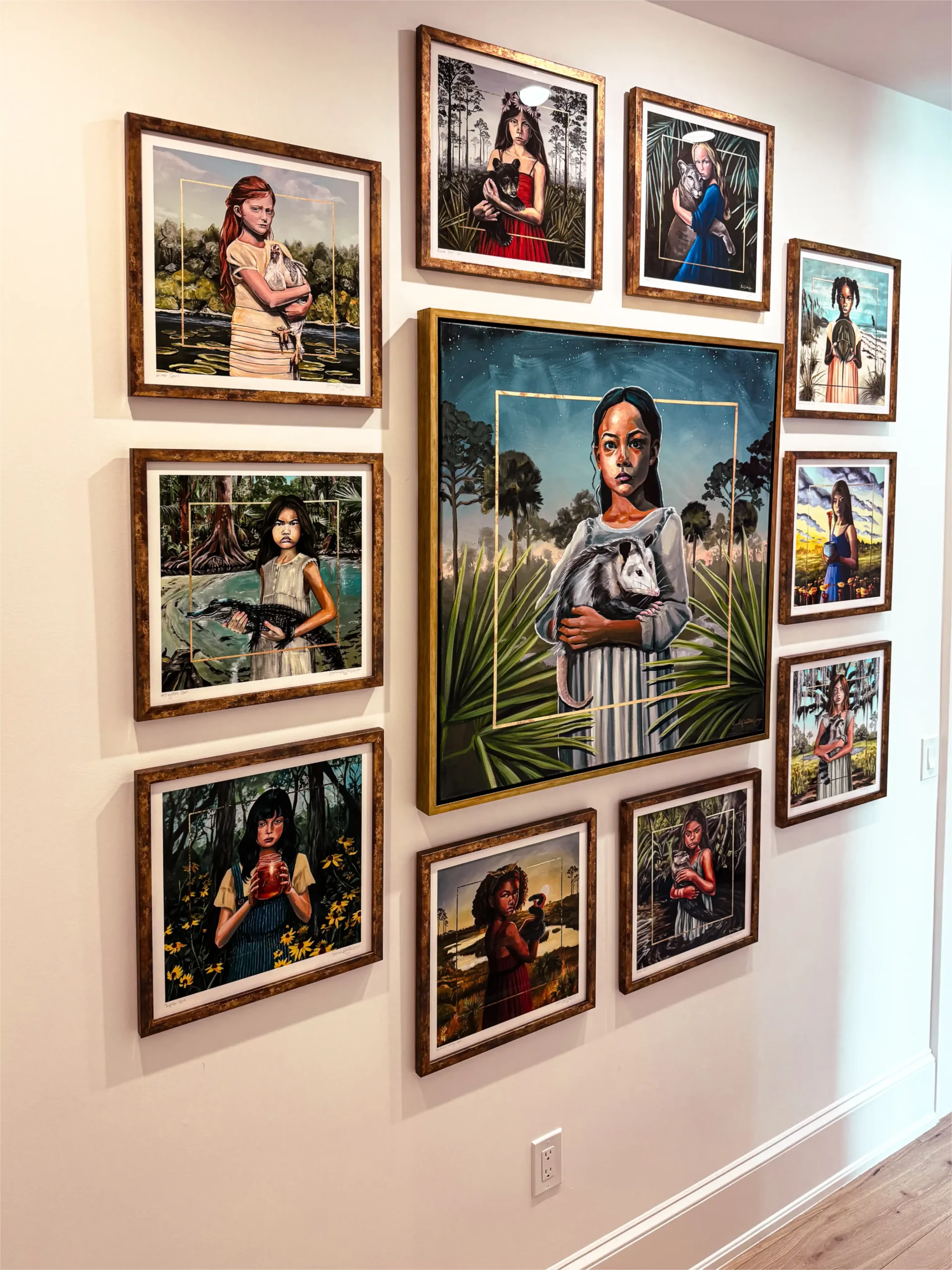 Corridor gallery wall installed to a numbered item list in a Central Florida commercial interior